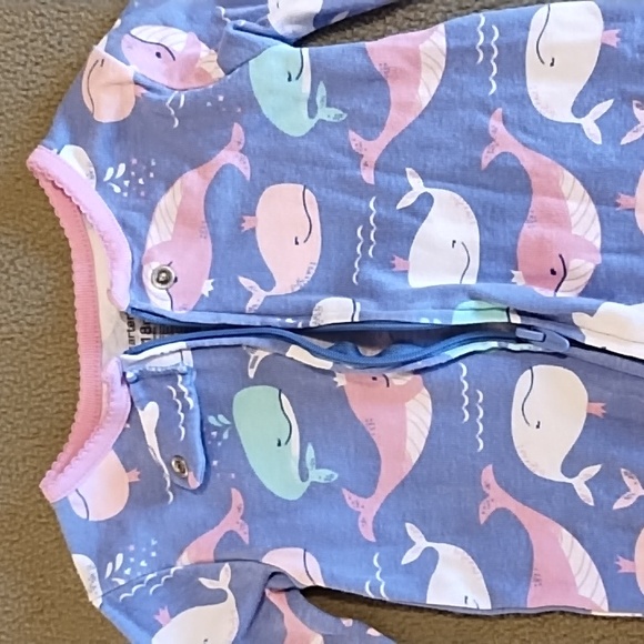 Carter's Footie Pajamas Happy Whales Purple Pink Green White Size 18 Months - Picture 4 of 7